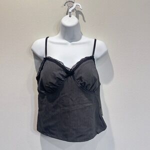NWT No‎ Boundaries Sweetheart Tank Charcoal Grey Lace Adjustable Straps Size M